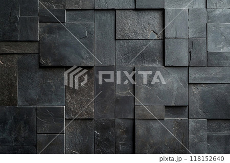 Dark gray slate wall cladding background, the texture of a natural stone panel for interior or exterior decoration. 118152640