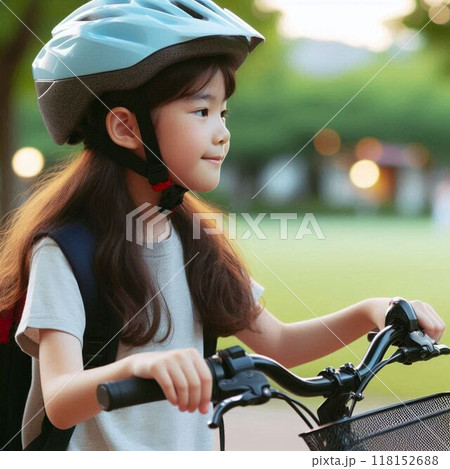 公園で自転車に乗る練習をしている女の子 118152688