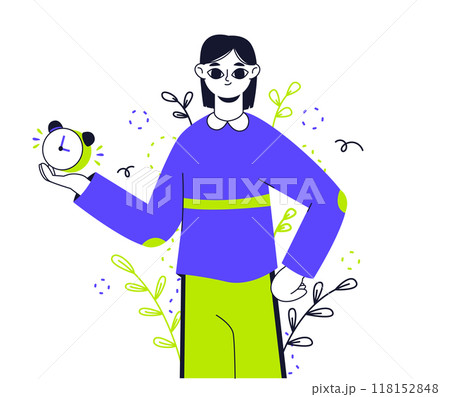 Woman work schedule planning. Business woman planning productive work schedule flat vector illustration. Work schedule organizing 118152848