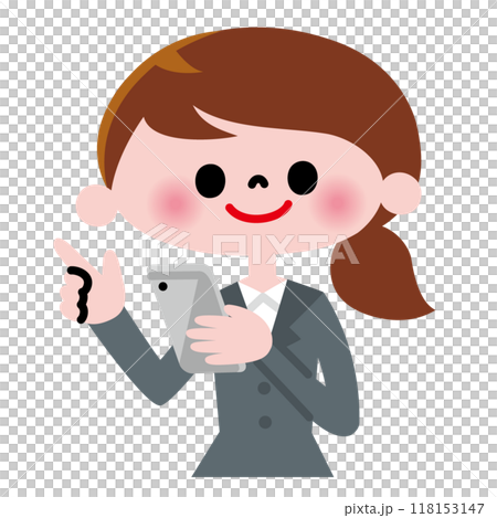 Woman in a suit operating a smartphone Woman in a suit operating a smartphone 118153147