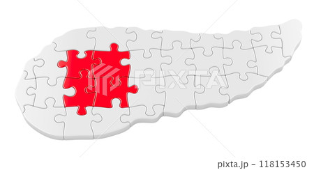 Pancreatic inflammation or disease, concept from puzzles. 3D rendering Pancreatic inflammation or disease, concept from puzzles. 3D rendering 118153450