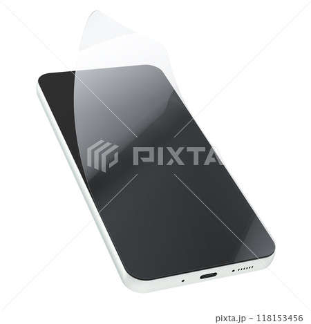 Smartphone with glass screen protector, 3D rendering Smartphone with glass screen protector, 3D rendering 118153456