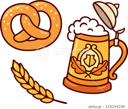 Beer stein and pretzel drawing set 118154190