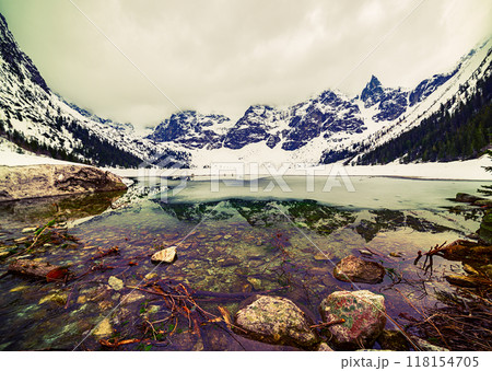 Frozen Lake Morskie Oko or Sea Eye Lake in Poland at Winter. Frozen Lake Morskie Oko or Sea Eye Lake in Poland at Winter. 118154705