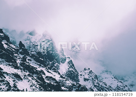 Mountain peaks near Morskie Oko Lake in Poland at Winter. Tatras range Mountain peaks near Morskie Oko Lake in Poland at Winter. Tatras range 118154719
