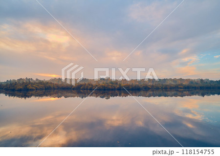 misty Lakeshore in fall 118154755