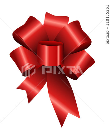 Shiny red ribbon bow isolated on white background flat vector illustration decorative element festive decor holiday design 118155261