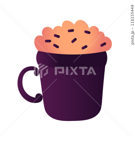 Hot drink in a mug topped with frothy cream in a sleek flat vector illustration suitable for various design projects and creative presentations 118155449