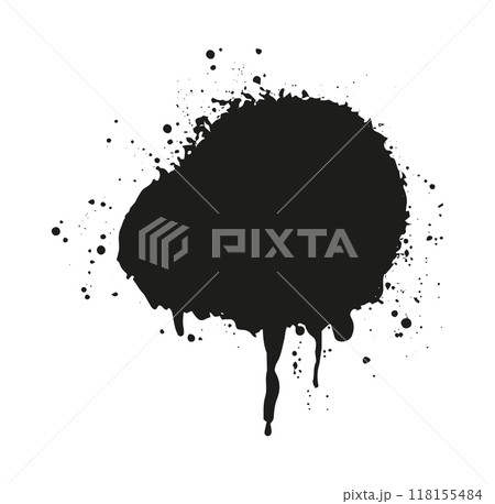 Black ink splatter on white background in a flat vector illustration representing creative art symbol with abstract expression design concept 118155484