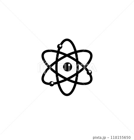 Modern, simple, black and white atom icon representing scientific concepts 118155650