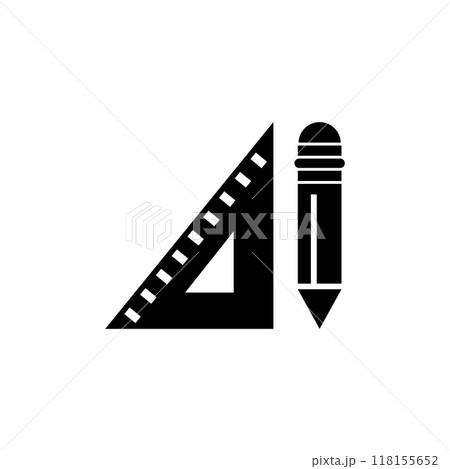 Black vector icon featuring a ruler and pencil, symbolizing design and drafting 118155652