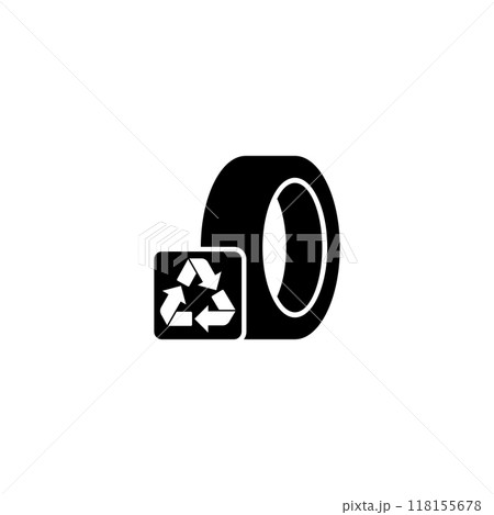 Eco-friendly black tire icon with a recycling symbol, promoting sustainable practices Eco-friendly black tire icon with a recycling symbol, promoting sustainable practices 118155678