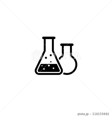 Set of two laboratory flasks, one with bubbling liquid. Perfect for science and research themes 118155692