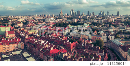 Old city in Warsaw panorama, view from above to the old and new city Old city in Warsaw panorama, view from above to the old and new city 118156014