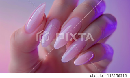 Elegant Manicure CloseUp, Feminine Hand with Pink Glossy Nails, Perfect for Beauty and Fashion Designs, Social Media, and Promotional Material 118156316