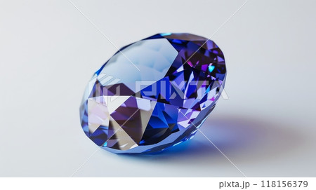 Radiant CloseUp of a Single Polished Tanzanite Gemstone on White Background for Jewelry Design and Elegance Radiant CloseUp of a Single Polished Tanzanite Gemstone on White Background for Jewelry Design and Elegance 118156379