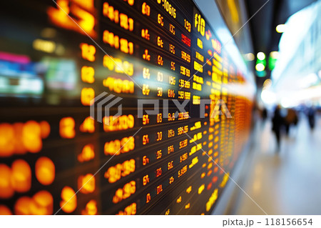 Stock market data with trading graphs . Digital stock exchange board 118156654
