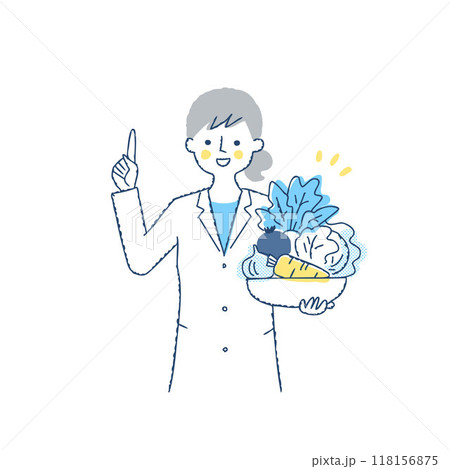 野菜を抱えて説明している栄養士の女性 118156875