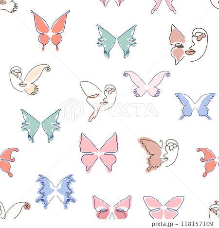 Line art butterfly illustrations Minimalist trendy abstract seamless pattern. Modern vector template for design 118157109