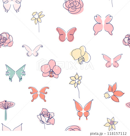 One line seamless modern pattern. Rose flower modern simplicity vector illustration. One line seamless modern pattern. Rose flower modern simplicity vector illustration. 118157112