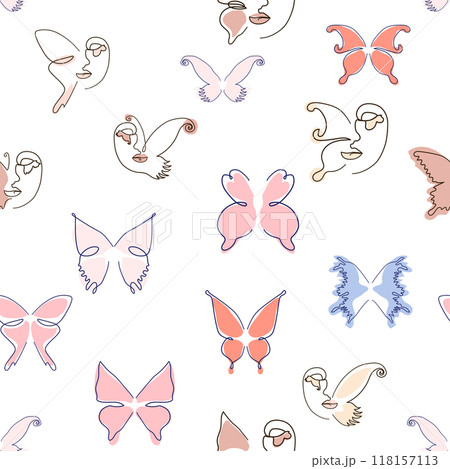Line art butterfly illustrations Minimalist trendy abstract seamless pattern. Modern vector template for design Line art butterfly illustrations Minimalist trendy abstract seamless pattern. Modern vector template for design 118157113