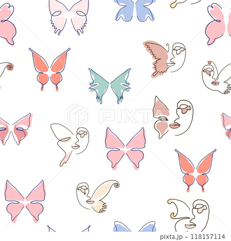 Line art butterfly illustrations Minimalist trendy abstract seamless pattern. Modern vector template for design Line art butterfly illustrations Minimalist trendy abstract seamless pattern. Modern vector template for design 118157114