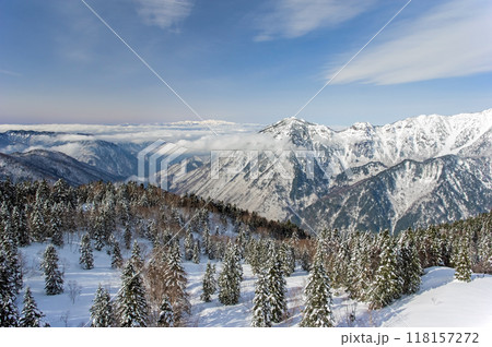 新穂高ロープウェイ展望台から望む冬の絶景 118157272