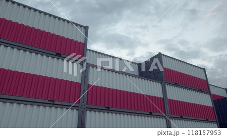 Poland flag containers are located at the container terminal. Poland export or import concept. 3d illustration 118157953