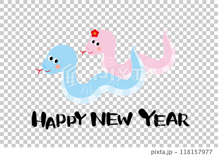 Colorful cute snake couple New Year's card illustration Colorful cute snake couple New Year's card illustration 118157977