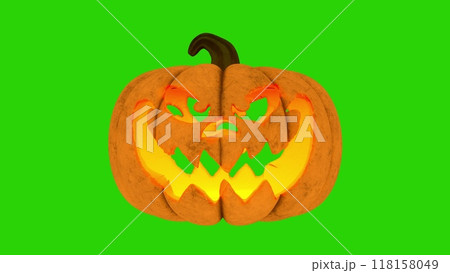 Halloween pumpkin with scary faces on green screen. 3d illustration 118158049
