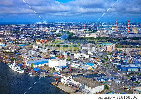 朱鷺メッセ・Befcoばかうけ展望室より北越コーポレーション 新潟工場方面の街並みを望む 朱鷺メッセ・Befcoばかうけ展望室より北越コーポレーション 新潟工場方面の街並みを望む 118158536
