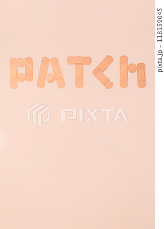 "Patch" word made from adhesive bandages. 118159045