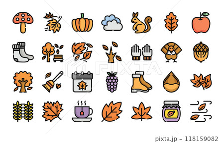 Autumn filled outline icon set.Vector illustration Autumn filled outline icon set.Vector illustration 118159082