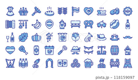 Oktoberfest icons set ,blue - color outline style.Vector illustration 118159097
