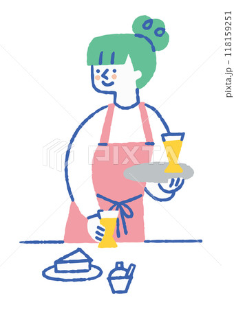 カフェで飲み物を運ぶウエイトレス_色 118159251