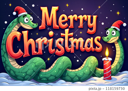 Colorful cartoon snakes celebrating Christmas. 118159730