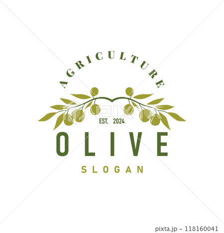 Olive Oil Logo, Olive Leaf Plant Herbal Garden Simple Elegant Luxurious Icon Design Template illustration Olive Oil Logo, Olive Leaf Plant Herbal Garden Simple Elegant Luxurious Icon Design Template illustration 118160041