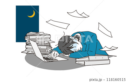 デスクワークで疲れている女性のシンプルイラスト 118160515