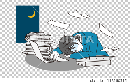 デスクワークで疲れている女性のシンプルイラスト 118160515