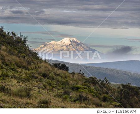 View of the north face of Chimborazo volcano lying in the soft morning light View of the north face of Chimborazo volcano lying in the soft morning light 118160974