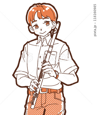フルートを持った笑顔の男の子のイラスト 118160985