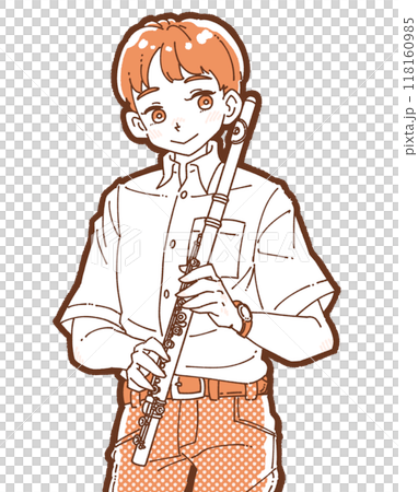 フルートを持った笑顔の男の子のイラスト 118160985