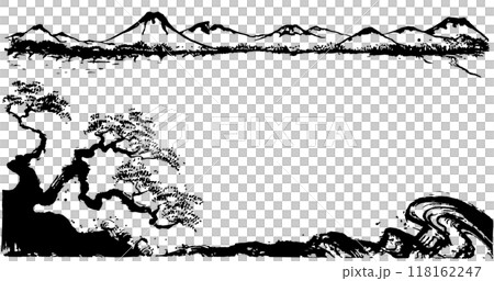 日本の風景　コピースペース　手書きの毛筆イラスト 118162247