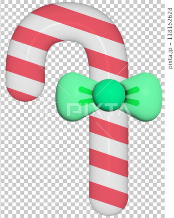 Cute 3d Christmas red candy cane with green bow ribbon 118162628
