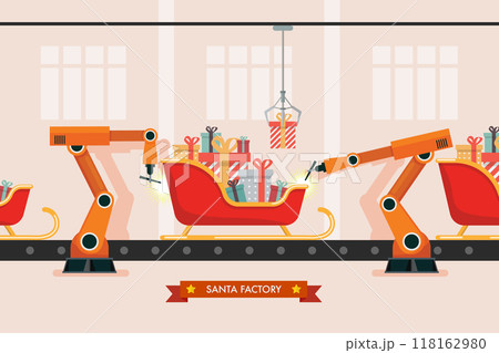 Santa sleigh production manufacturing processes robotic arms helping car production 118162980