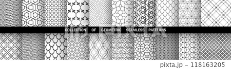 Geometric set of seamless black and white patterns. Simple vector graphics. 118163205