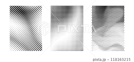 Grunge halftone gradient set. Black grit sand noise texture collection. Retro dotted pixel backdrop pack. Cartoon polka dot overlay background with raster effect for banner, poster, flyer. Vector 118163215