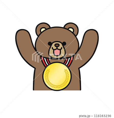 金メダルを首にかけたクマ 118163236