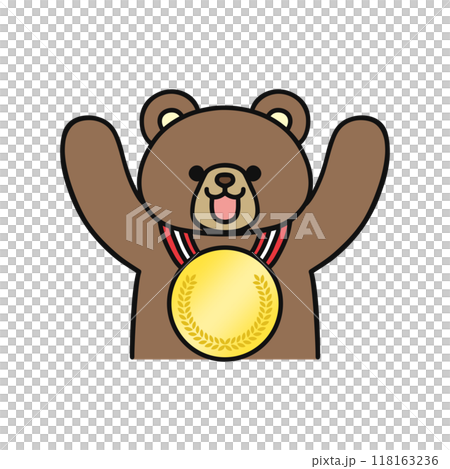 金メダルを首にかけたクマ 118163236