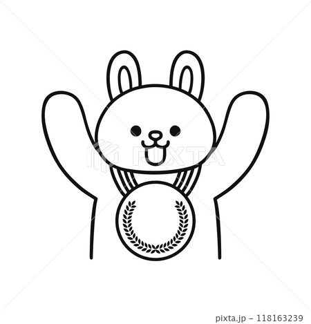 メダルを首にかけたウサギ 118163239